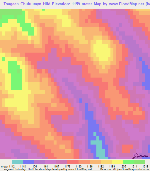 Tsagaan Chuluutayn Hiid,Mongolia Elevation Map