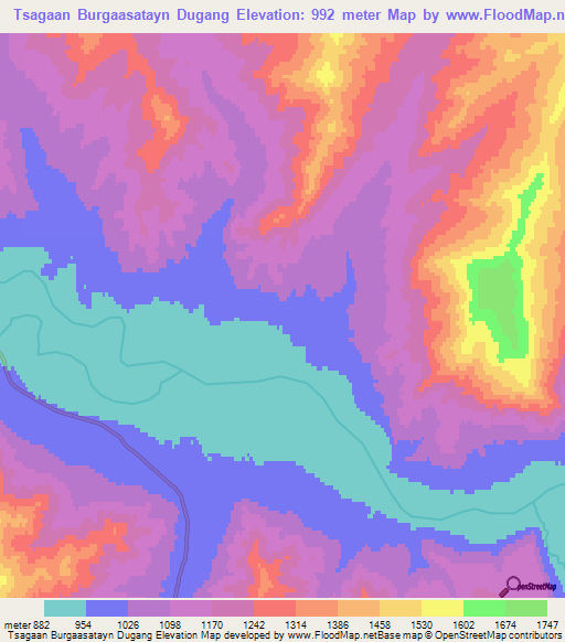 Tsagaan Burgaasatayn Dugang,Mongolia Elevation Map