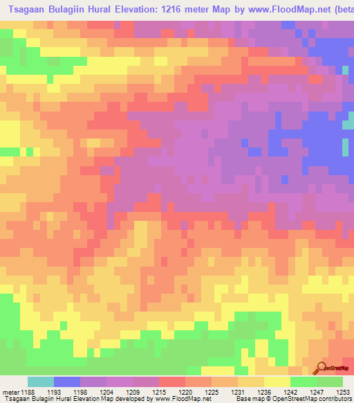 Tsagaan Bulagiin Hural,Mongolia Elevation Map