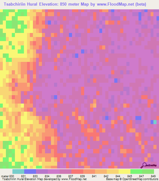 Tsabchiriin Hural,Mongolia Elevation Map
