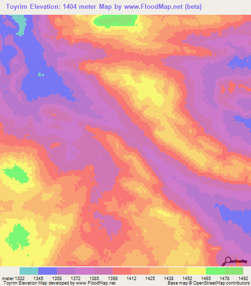Toyrim,Mongolia Elevation Map