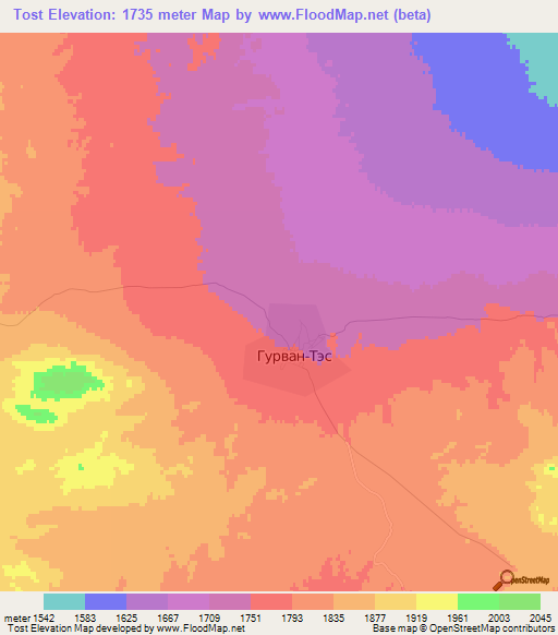 Tost,Mongolia Elevation Map