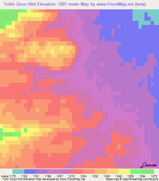 Toliin Dzoo Hiid,Mongolia Elevation Map