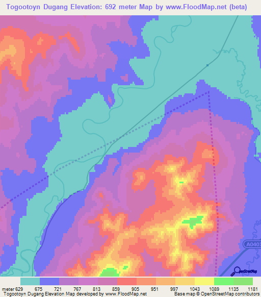 Togootoyn Dugang,Mongolia Elevation Map