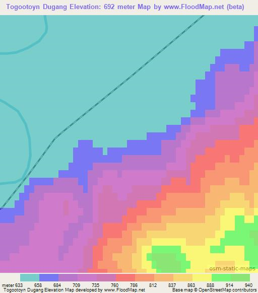 Togootoyn Dugang,Mongolia Elevation Map