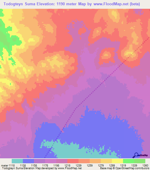 Todogteyn Suma,Mongolia Elevation Map