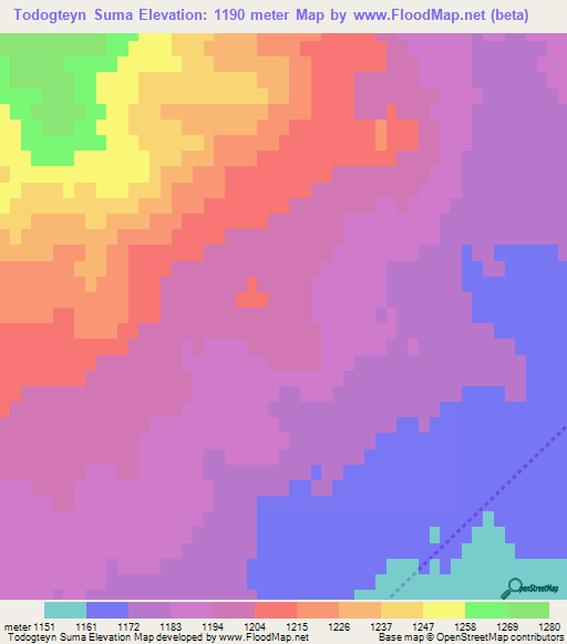 Todogteyn Suma,Mongolia Elevation Map