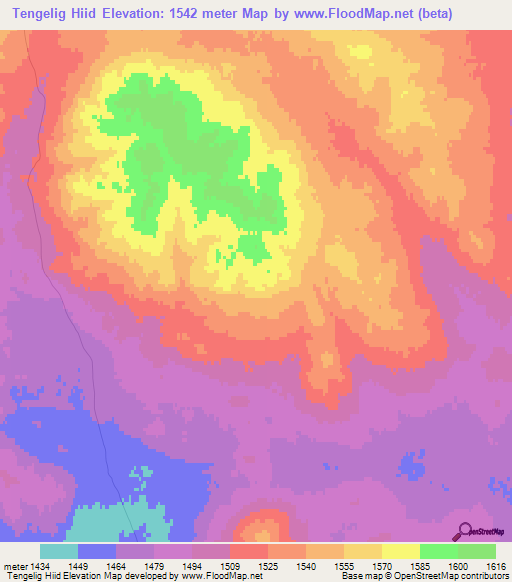 Tengelig Hiid,Mongolia Elevation Map
