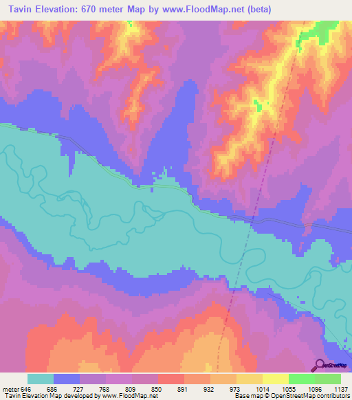 Tavin,Mongolia Elevation Map