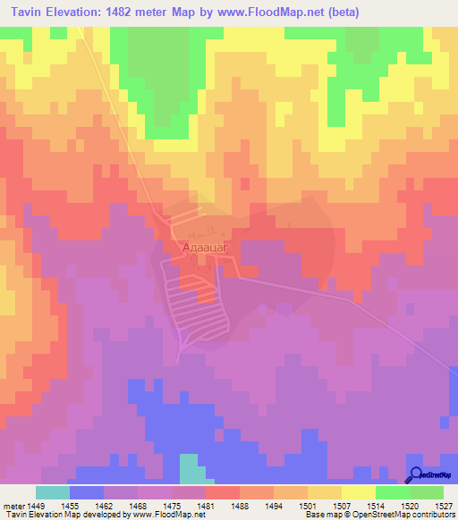 Tavin,Mongolia Elevation Map