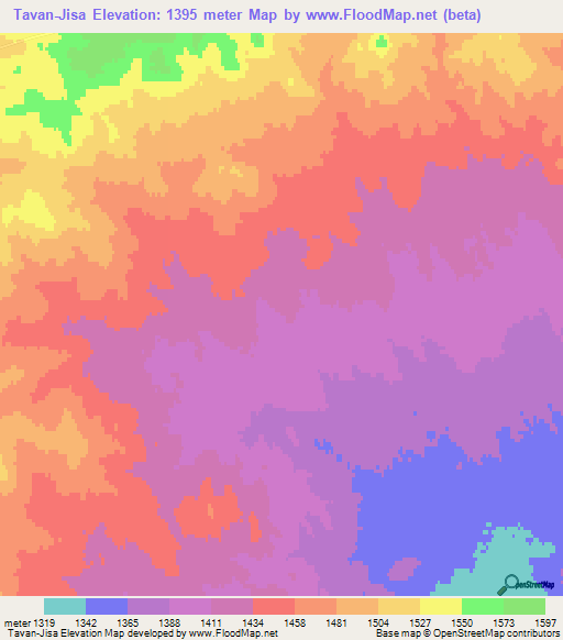 Tavan-Jisa,Mongolia Elevation Map