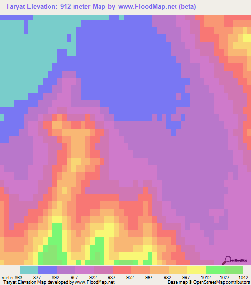 Taryat,Mongolia Elevation Map
