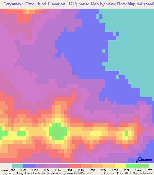 Taryaatayn Otog Hural,Mongolia Elevation Map