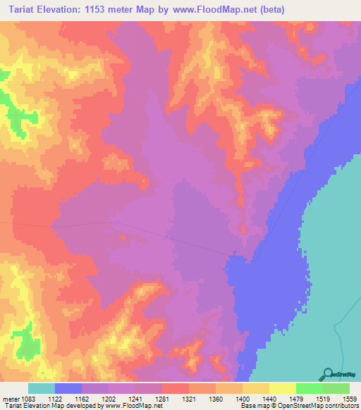 Tariat,Mongolia Elevation Map
