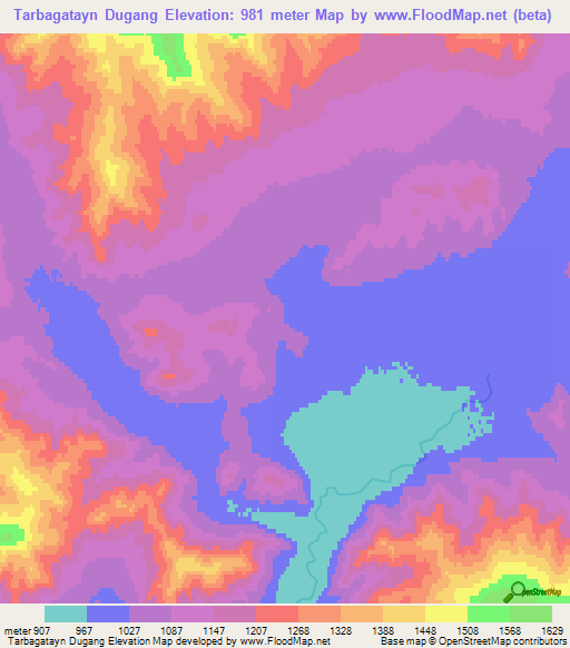 Tarbagatayn Dugang,Mongolia Elevation Map