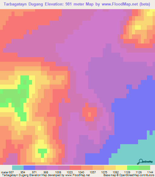 Tarbagatayn Dugang,Mongolia Elevation Map