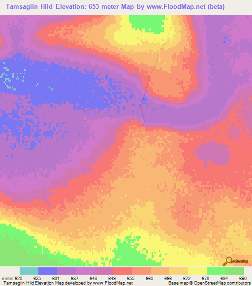 Tamsagiin Hiid,Mongolia Elevation Map