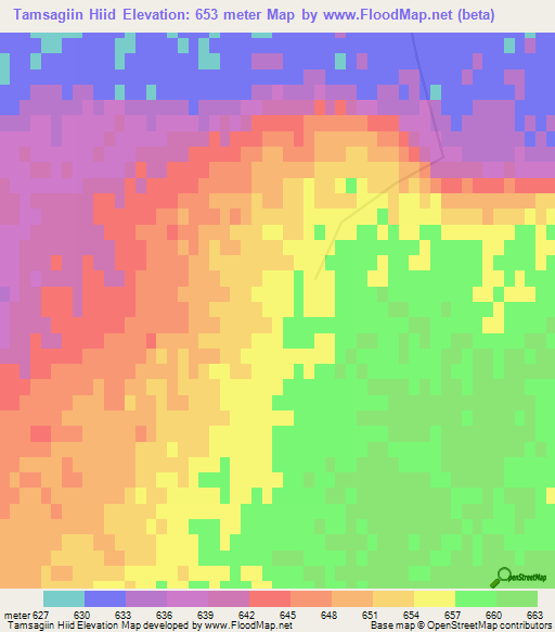 Tamsagiin Hiid,Mongolia Elevation Map