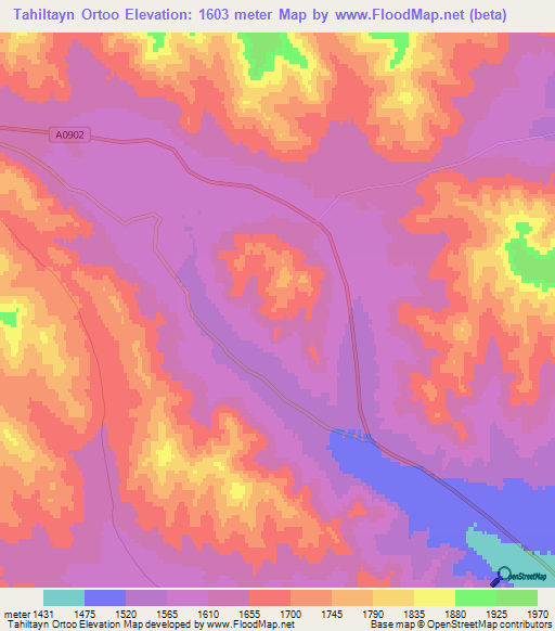 Tahiltayn Ortoo,Mongolia Elevation Map