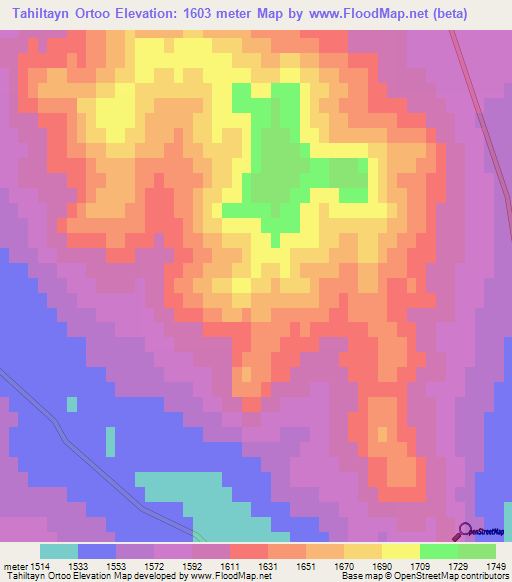 Tahiltayn Ortoo,Mongolia Elevation Map