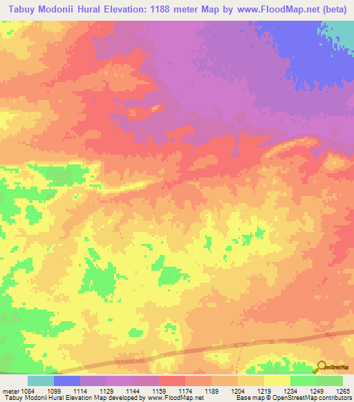 Tabuy Modonii Hural,Mongolia Elevation Map