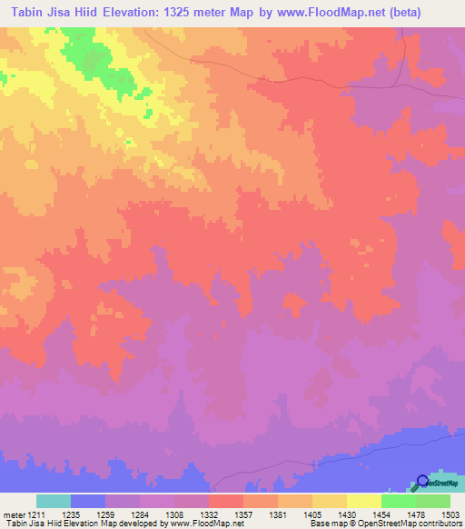 Tabin Jisa Hiid,Mongolia Elevation Map