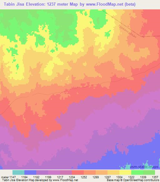 Tabin Jisa,Mongolia Elevation Map