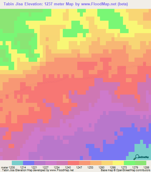 Tabin Jisa,Mongolia Elevation Map