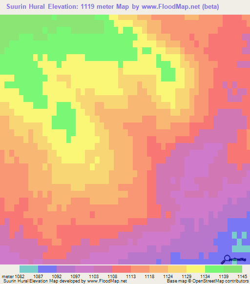 Suurin Hural,Mongolia Elevation Map