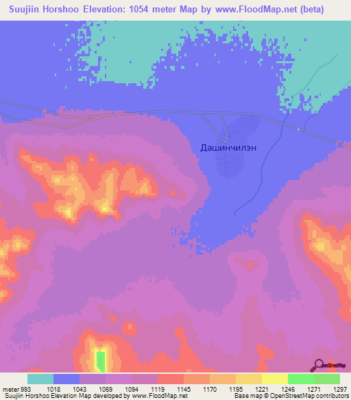 Suujiin Horshoo,Mongolia Elevation Map