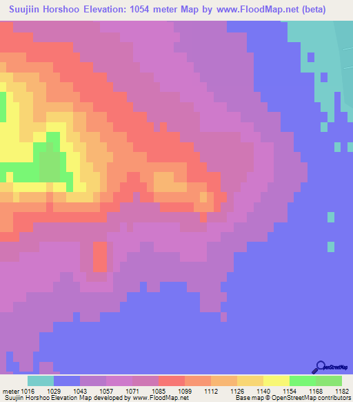 Suujiin Horshoo,Mongolia Elevation Map