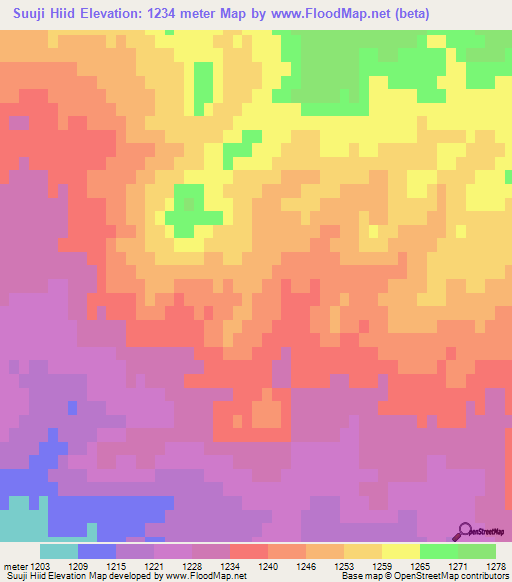 Suuji Hiid,Mongolia Elevation Map