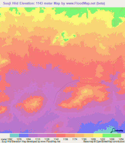 Suuji Hiid,Mongolia Elevation Map
