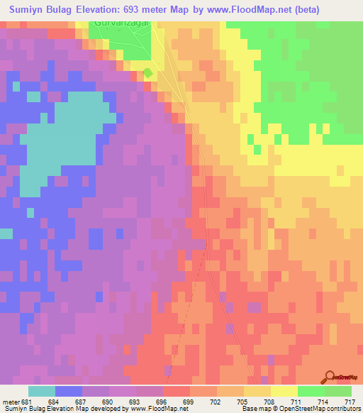 Sumiyn Bulag,Mongolia Elevation Map