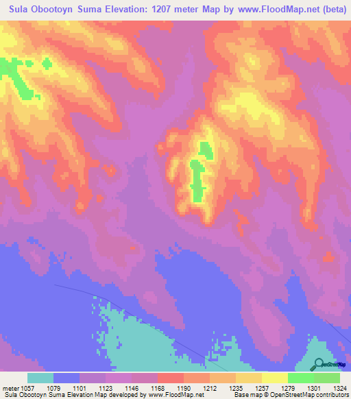 Sula Obootoyn Suma,Mongolia Elevation Map