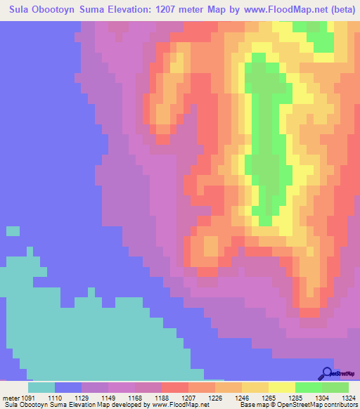 Sula Obootoyn Suma,Mongolia Elevation Map