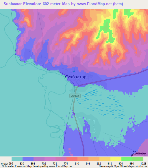 Suhbaatar,Mongolia Elevation Map