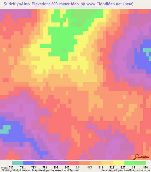 Sudzhiyn-Urto,Mongolia Elevation Map
