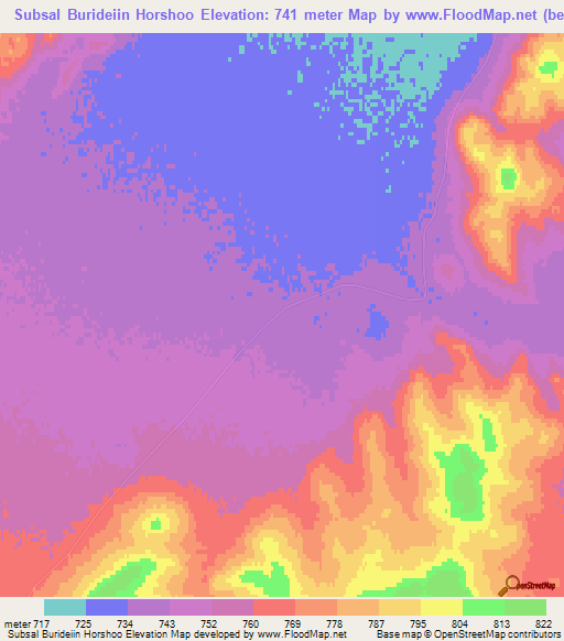 Subsal Burideiin Horshoo,Mongolia Elevation Map