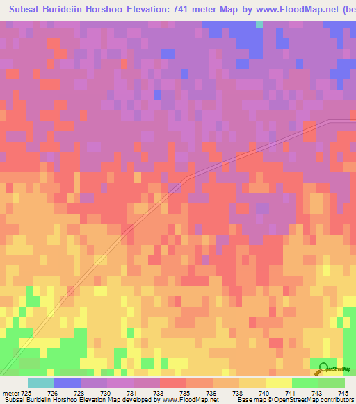 Subsal Burideiin Horshoo,Mongolia Elevation Map