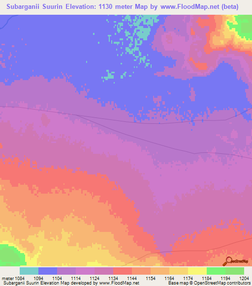 Subarganii Suurin,Mongolia Elevation Map