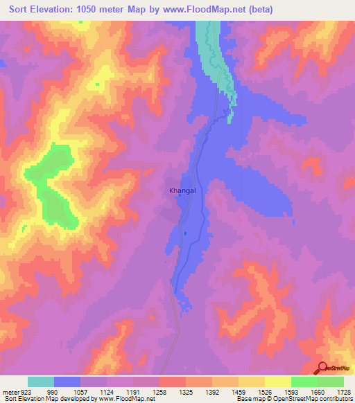 Sort,Mongolia Elevation Map