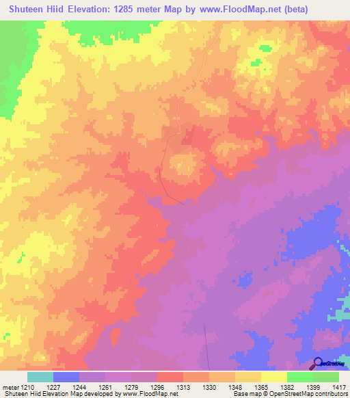 Shuteen Hiid,Mongolia Elevation Map