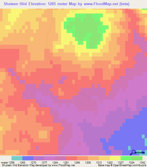 Shuteen Hiid,Mongolia Elevation Map