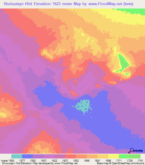 Shuluutayn Hiid,Mongolia Elevation Map
