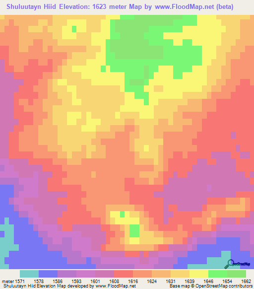Shuluutayn Hiid,Mongolia Elevation Map