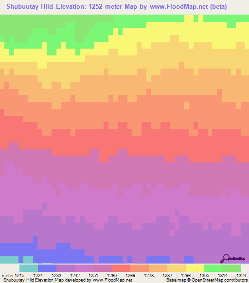 Shubuutay Hiid,Mongolia Elevation Map