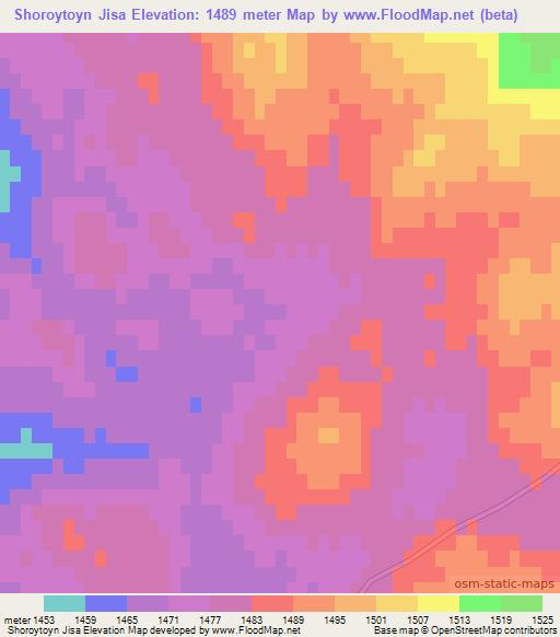 Shoroytoyn Jisa,Mongolia Elevation Map