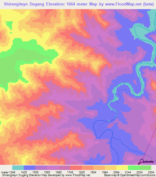 Shirengiteyn Dugang,Mongolia Elevation Map