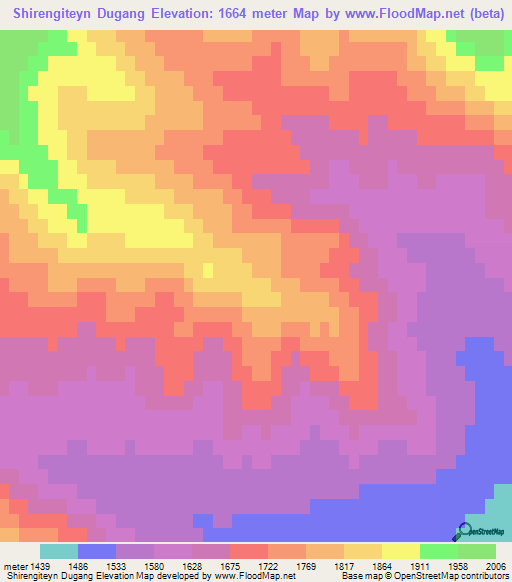 Shirengiteyn Dugang,Mongolia Elevation Map